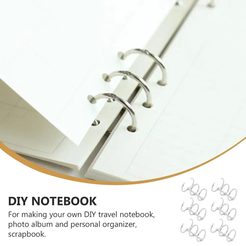 6 Pcs Metal Binder Loose Leaf Clips DIY Rings 3-rings Three-holes Notebook Scrapbook