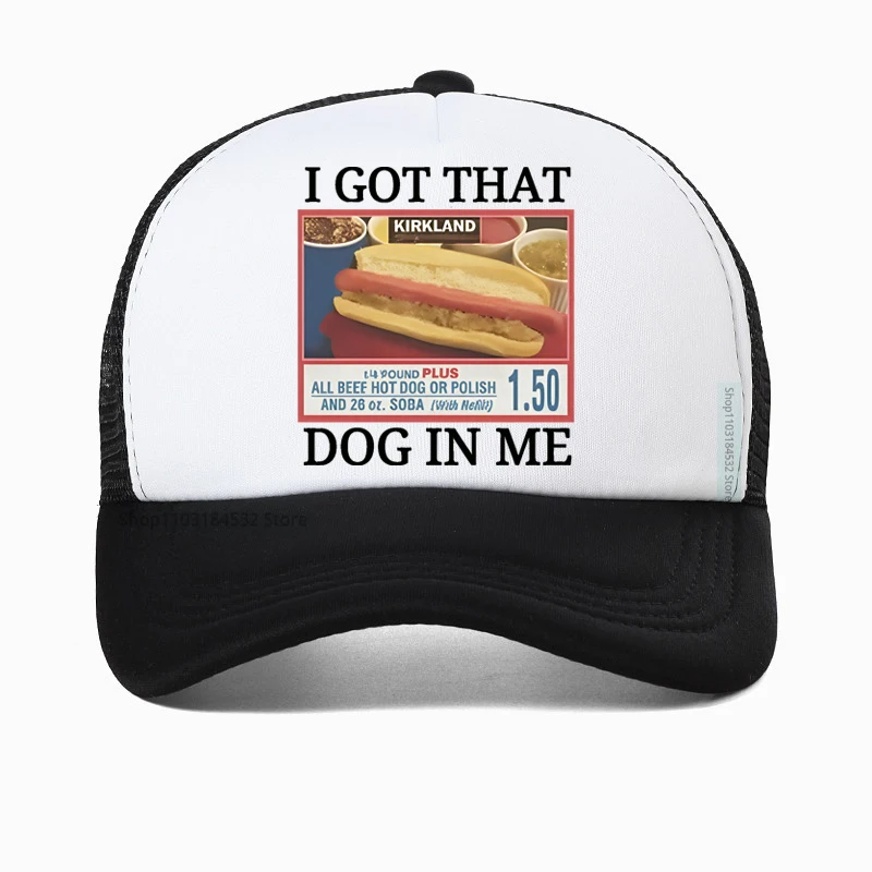 حصلت على هذا الكلب في لي كوستكو قبعة جرافيك مضحك كيركلاند هوت دوج ميمي قبعة بيسبول الرجال النساء شبكة تنفس قبعات الصيد