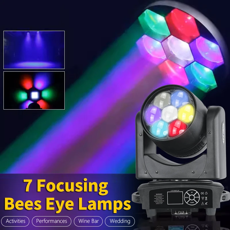 7x40W Bee Eye Moving Head Color Light Perfect DJ Lights for Disco Concerts Bars Home Parties Birthdays Nightclubs with DMX512