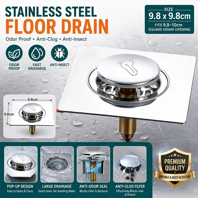 1Pcs Push Type Sink Drain Insert Stainless Steel Floor Drain Core Plastic/Copper Core Insect Proof Odor Prevent Drain Filter