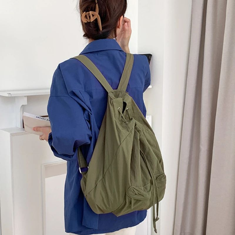 Chikage Harajuku Stil leichter Rucksack lässig Mode Student Kordel zug Rucksack einfache große Kapazität Nylon Schult asche