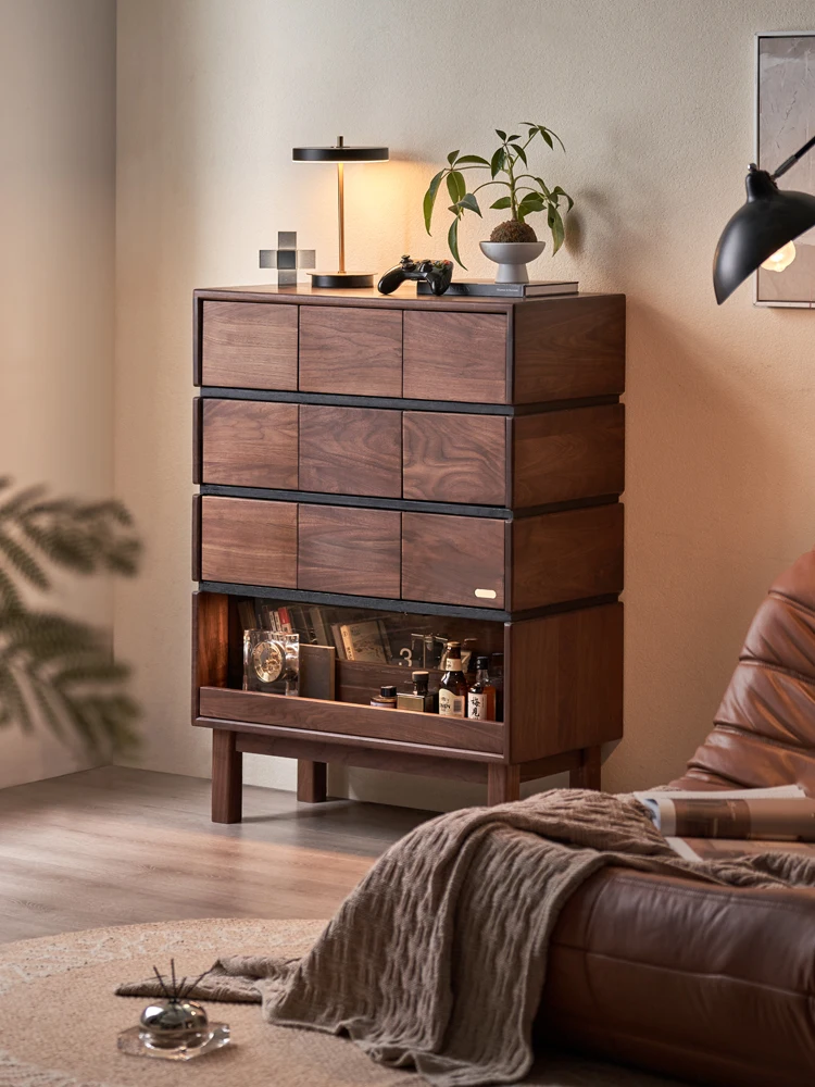 Solid wood multi-drawer ten chest cabinet, sofa side cabinet, black walnut storage chest cabinet, living room storage cabinet
