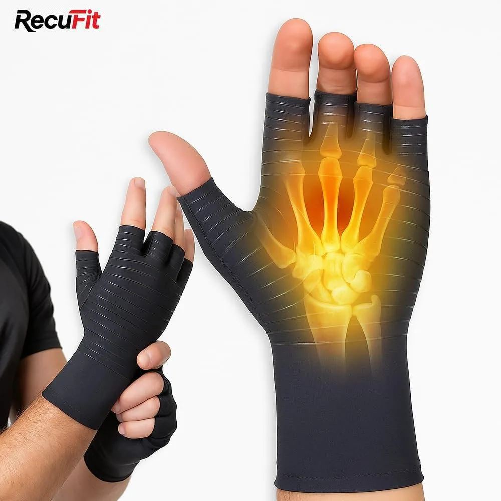 1Pair Copper Arthritis Gloves for Hand Pain Relief, Rheumatoid Osteoarthritis, Swelling, Carpal Tunnel, Compression Gloves