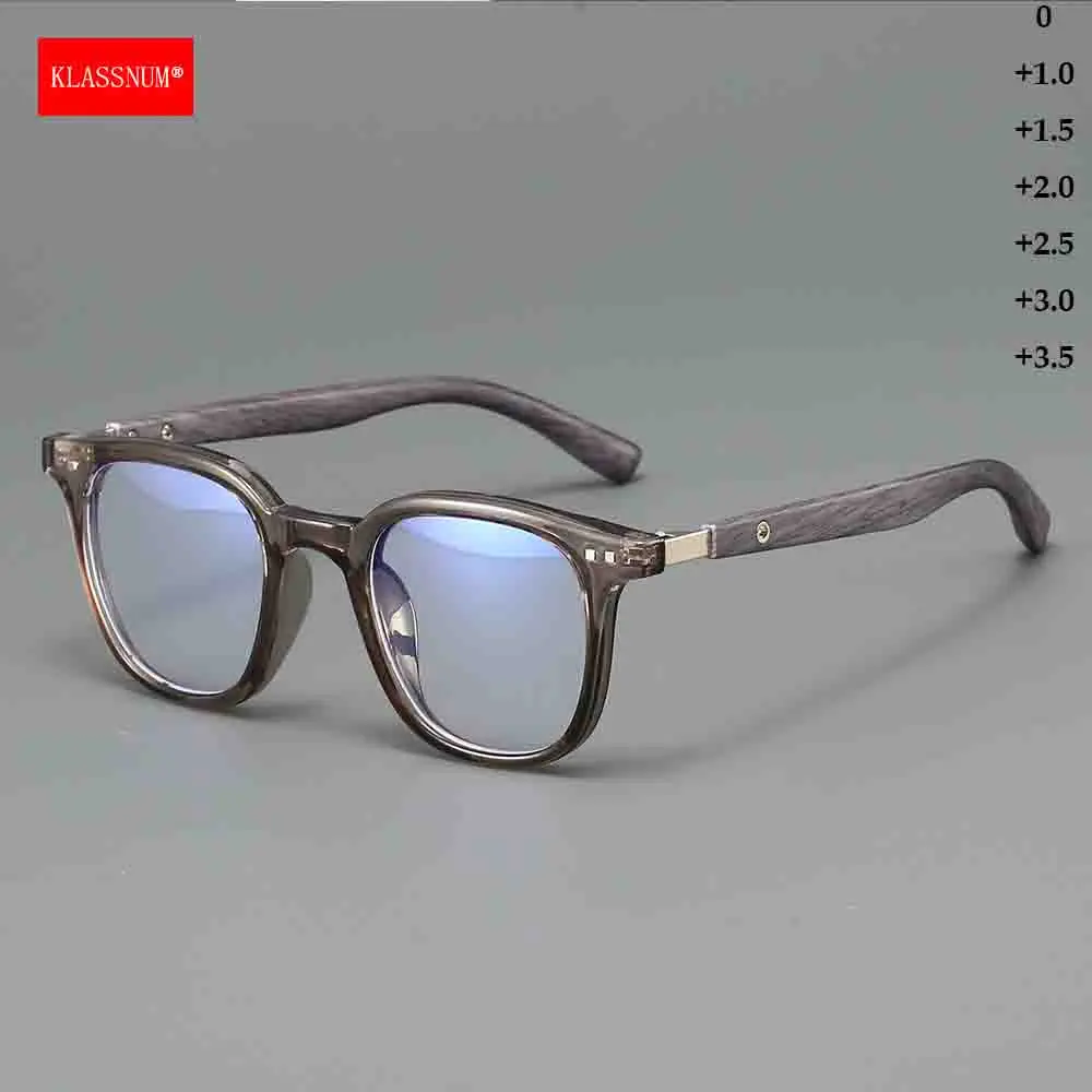 KLASSNUM KLASSNUM Men Anti Blue Light Reading Glasses Imitation Wood Grain Frame Transparent Magnifing Plus Eyepiece Diopter+1.0+1.5+2.0 - Aliexpress Deal