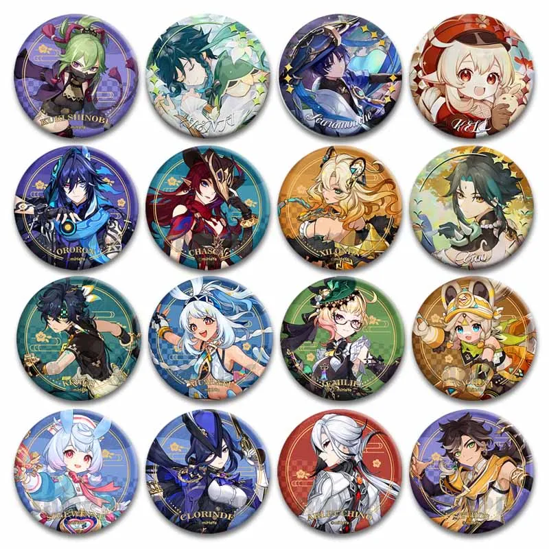 Genshin Impact Pins Wanderer Abedo Nahida Figure Round Brooch Pin Cosplay Cartoon Badge Jewelry Accessories for Clothes Backpack