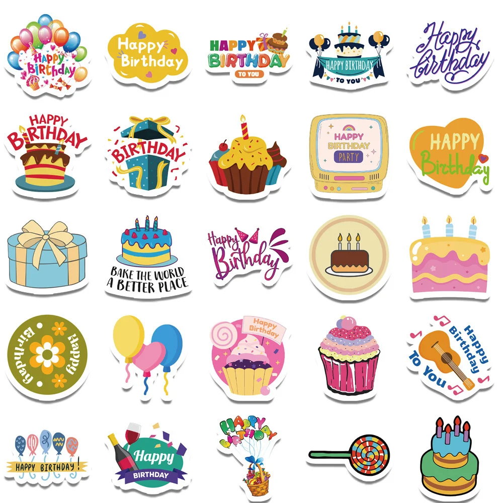 50PCS Birthday Cartoon Personality Graffiti Sticker Toy Decoration Notebook Kids Gift iPad PVC Waterproof Sticker