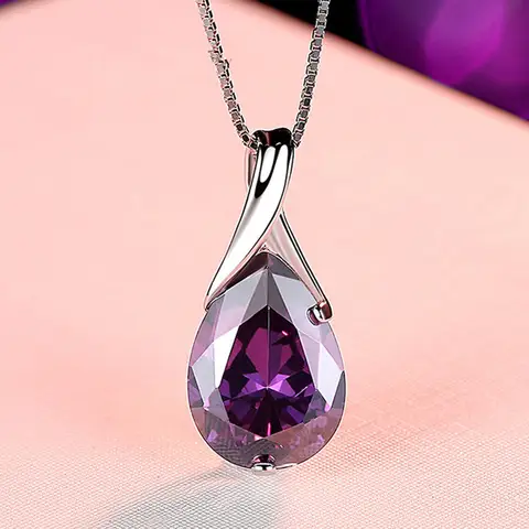 Buyee 925 Sterling Silver Female Stone Pendant Chain Natural Amethyst Necklace for Women Fashion Party Fine Jewelry Chain Gift