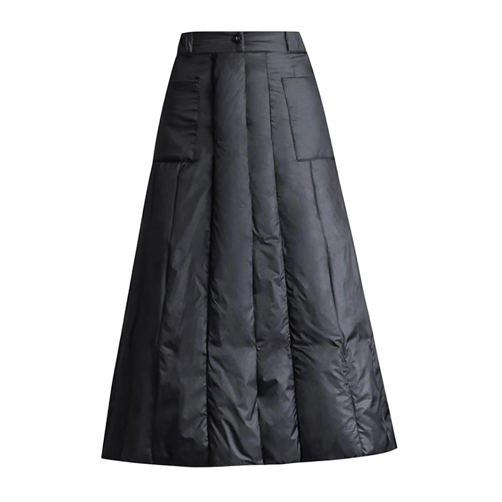 

Duck Down Winter Maxi Skirts womens black High Waist Casual Long Dress Black