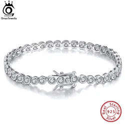 ORSA JEWELS 925 Sterling Silver Tennis Bracelet for Women 1.5/2/3mm Cubic Zirconia Handmade Chain Bracelets Party Jewelry SB143