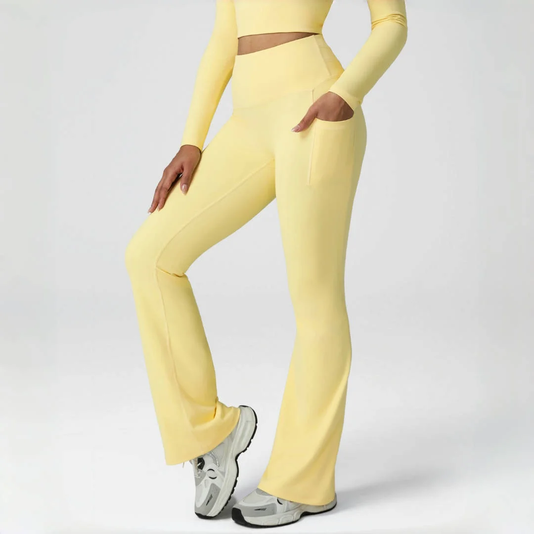 

Nude Feel Slim Fit Pocket Dance Wide Leg Pants Hip Lift High Waist Casual Flared Pants Fitness Sports Yoga Long Pants for Women