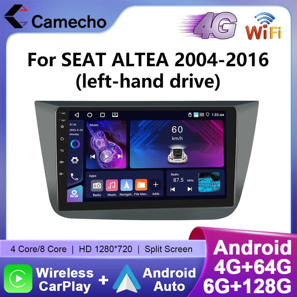 Camecho 6 + 128G 8Core Wireless CarPlay Andorid Auto Car Radio per SEAT ALTEA 2004-2016 (LHD) GPS Stereo 4G WiFi Lettore multimediale