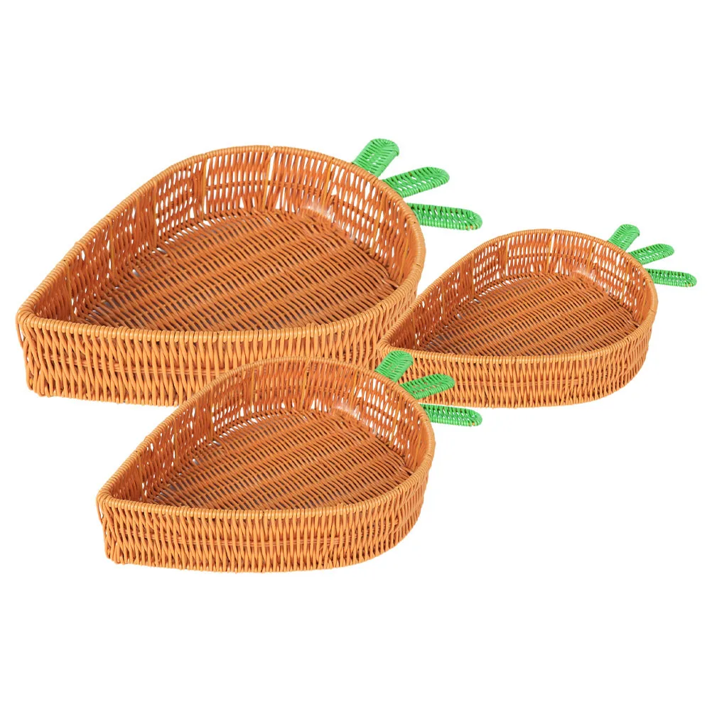 

3Pcs Multifunctional Carrot Shape Woven Fruit Basket Desktop Storage Basket Kitchen Countertop Organizer for Fruits