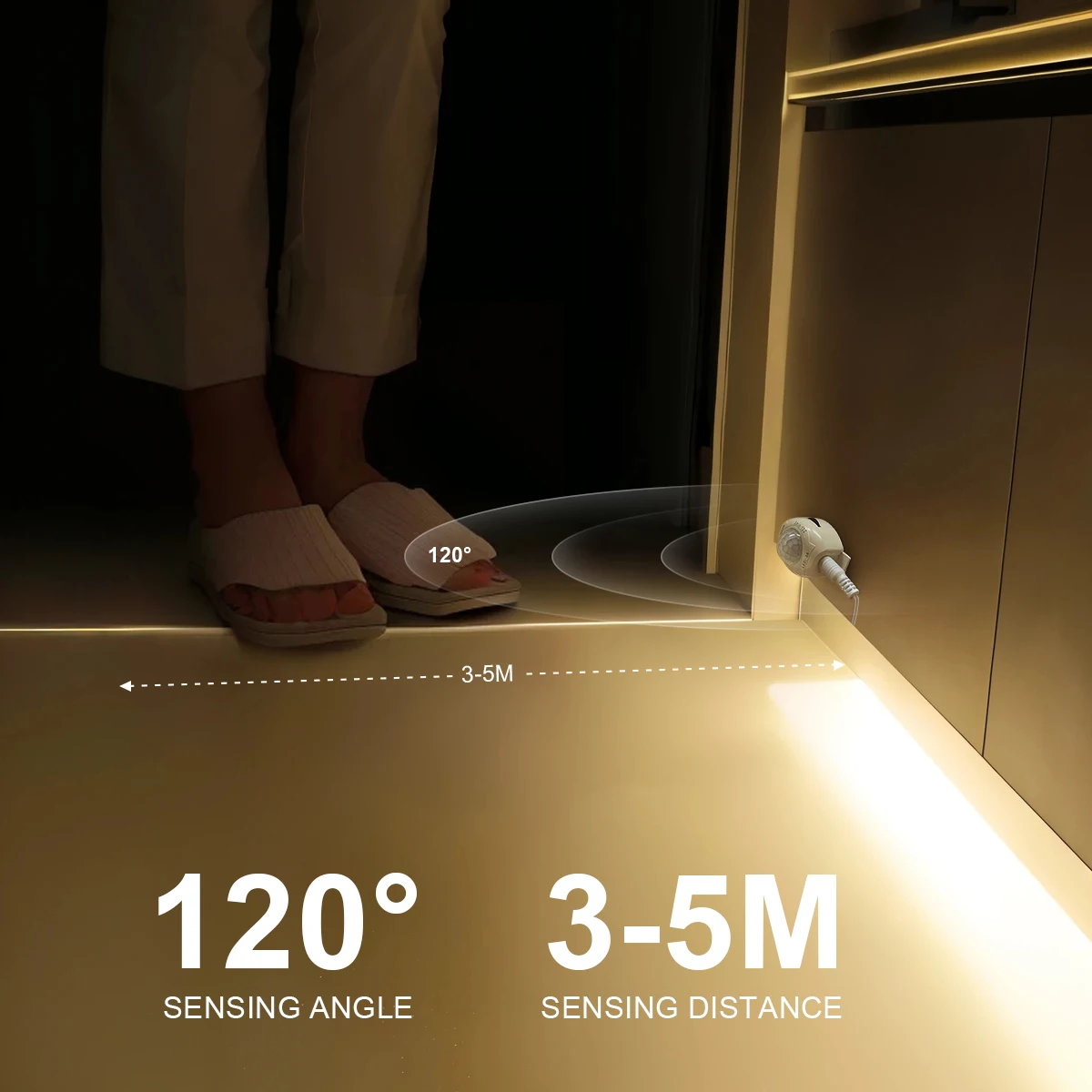 Wireless PIR Motion Sensor LED Strip Lights 12V Waterproof Tape Auto ON/OFF Switch Stairs Wardrobe Kitchen Bed room Night Lights