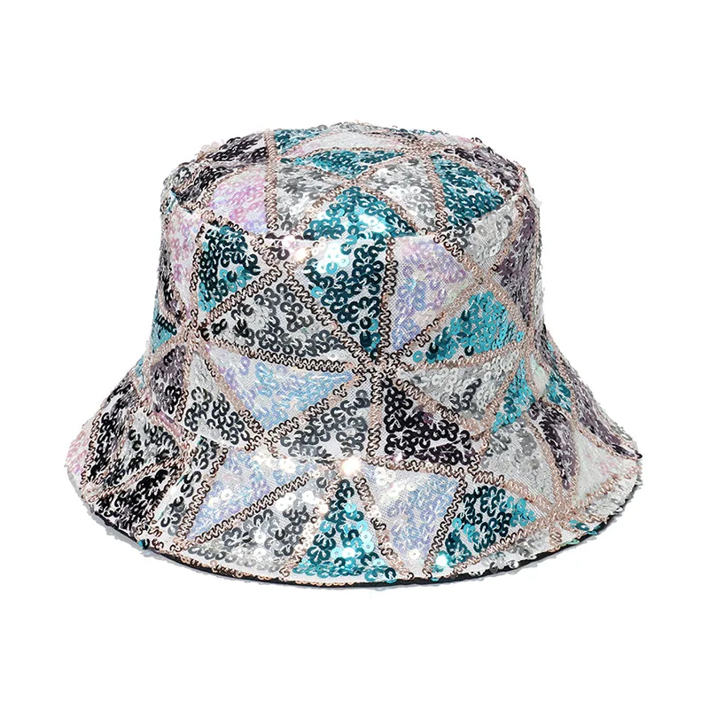 Sequins Bucket Hat Women Men Unisex Hip Hop Geometric Fashion Fisherman Cap Punk Dance Party New