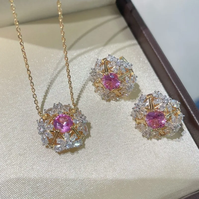 

ZOCA Quality Brand Pure 925 Sterling Silver Pink Flower Jewelry For Women CZ Stones Wedding Jewelry Set