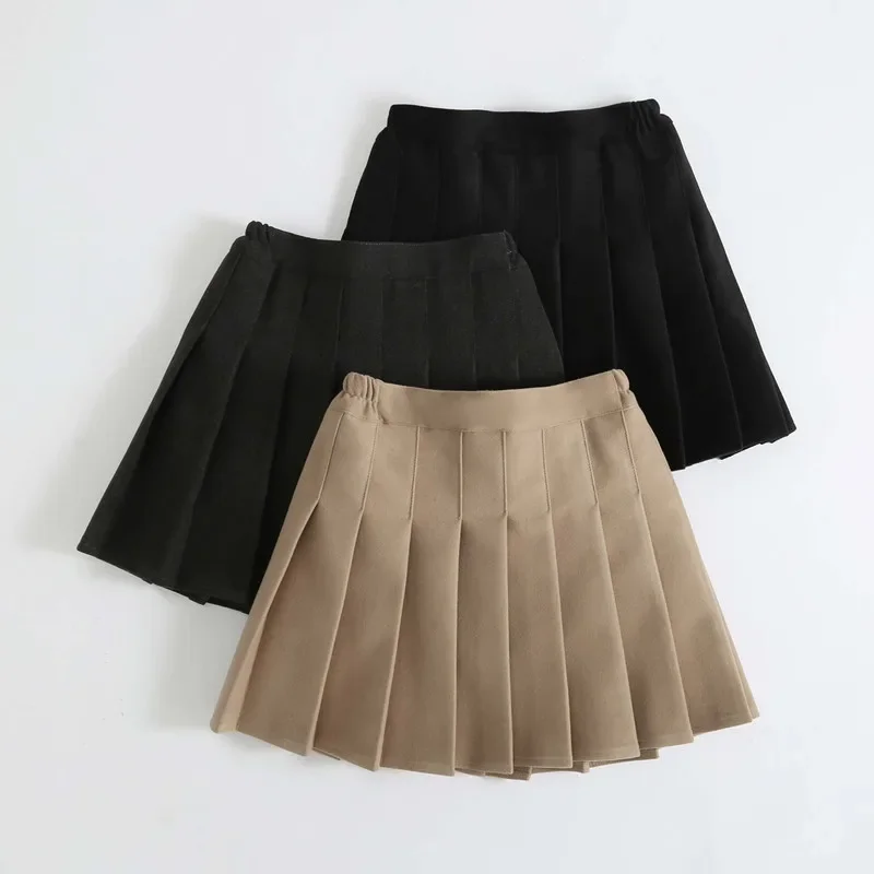 الخريف الشتاء الفتيات ألف خط مطوي تنورة صغيرة طفل في سن المراهقة فتاة الصوف التنانير القصيرة الاطفال عالية الخصر التنانير ملابس الأطفال #1