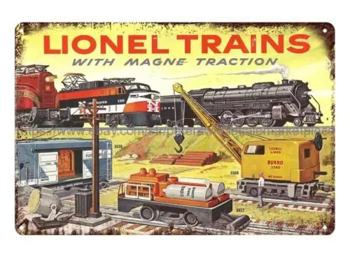 1956 Lionel Zug Modell Eisenbahn Eisenbahn Metall Zinn Zeichen Wohnzimmer Wand dekoration