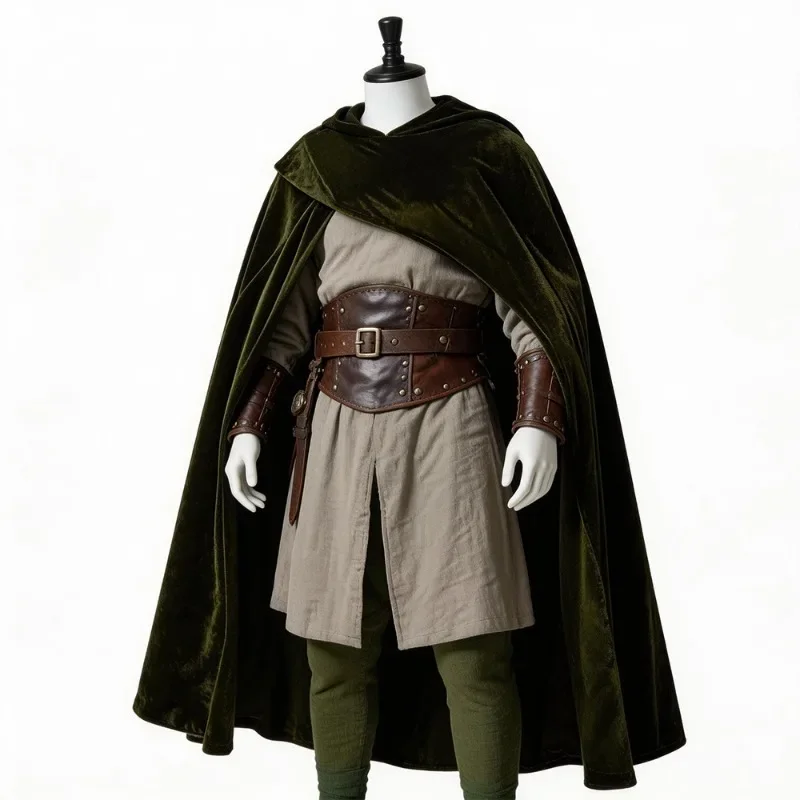 Velvet Long Hood Wrap Cloak Halloween Renaissance Vampire Costume Larp Adult Medieval Knight Warrior Cape Wizard Gothic Outfit