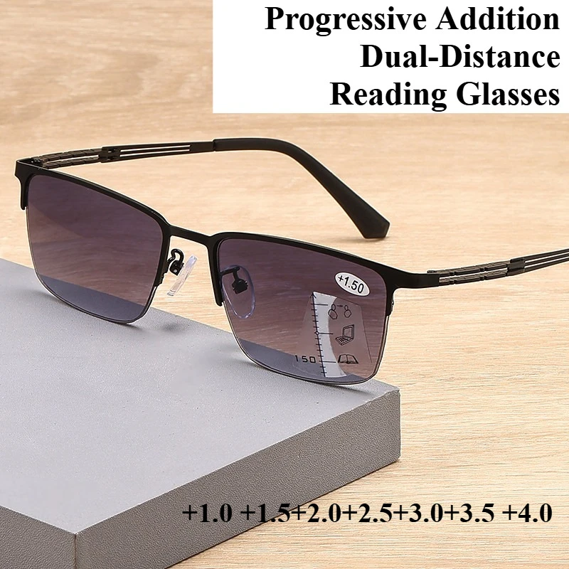 Óculos de leitura multifocal progressivos com zoom automático masculino, uso duplo para perto e longe, pode fazer óculos de sol + óculos de leitura