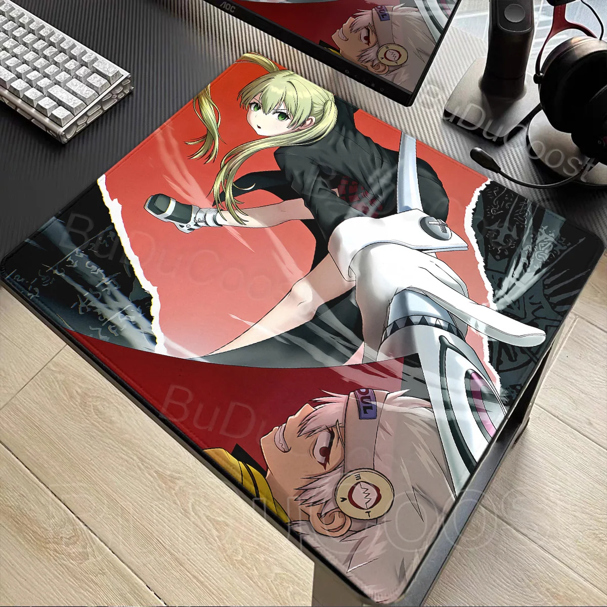 Smal PC Gamers Mechanical Keyboard Deskmat XS Anime Sour Eater Mousepad Rubber Durable Locking Edge Anti-Slip Tablemat Home Rug