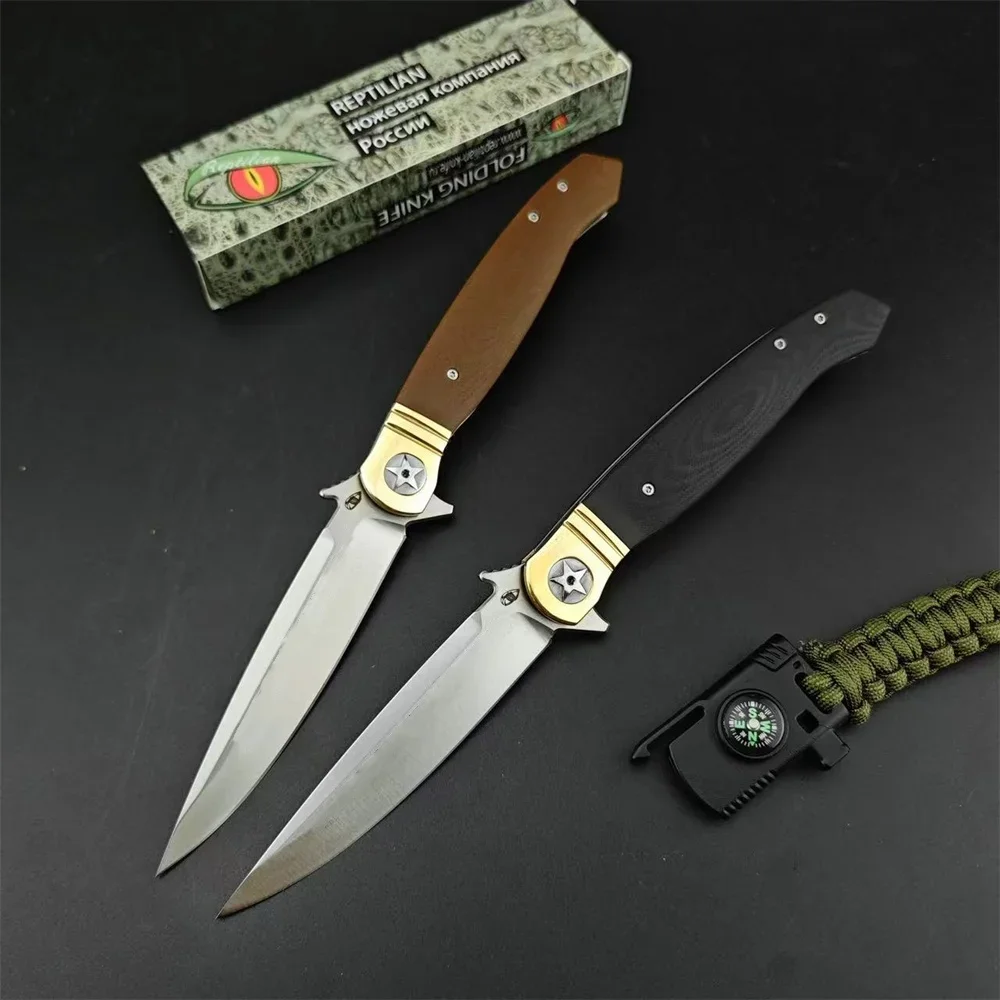 High Quality Russian Reptilian Folding Pocket Knife 440c Blade G10 Handle Outdoor EDC Survival Camping Hiking Hunting Tools