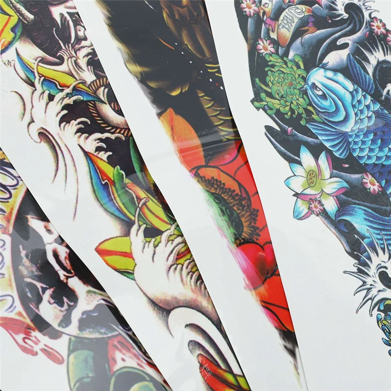 ABUU-12Pcs Temporary Tattoos Fish Skull Color Full Arm Mechanical Pattern Tattoos Applique Arm Full Arm Tattoos Sticker