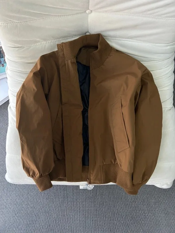 معطف رجالي مبطن Jaet Du أسفل معطف الطيران بياقة واقفة دافئ للاستخدام الخارجي Ci كاجوال Sle مناسب بشكل منتظم وسحاب للإغلاق