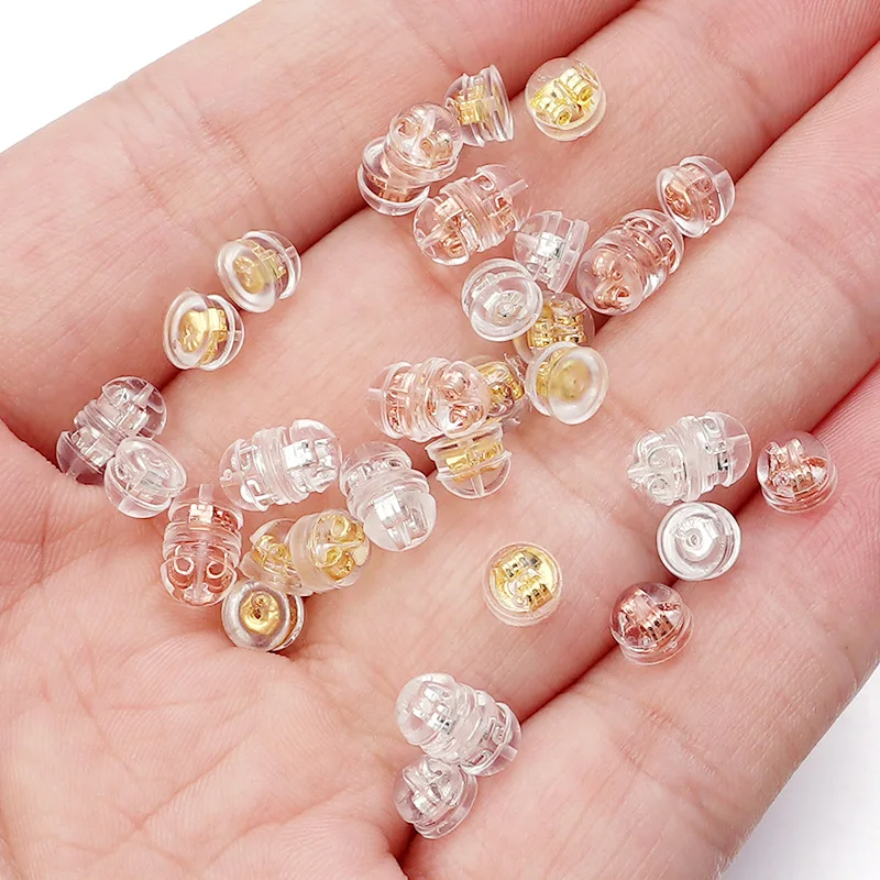 20-40 stücke Silikon Gummi Ohr Zurück Stopper Kupfer Ring Hamburger Ohr Stecker Für Schmuck Machen DIY Ohrring Zubehör – Detail 3