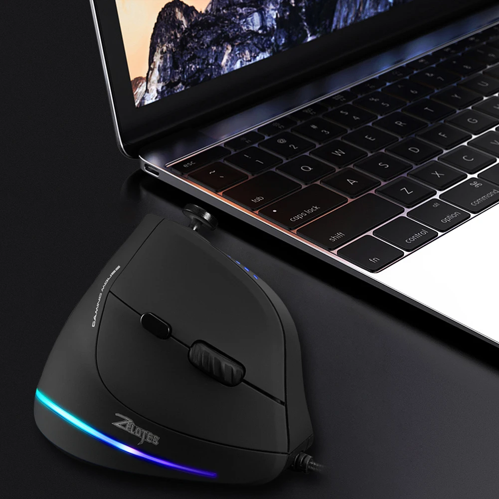

ZELOTES C-18 10000 точек на дюйм Регулируемая оптическая игровая USB-проводная вертикальная мышь RGB