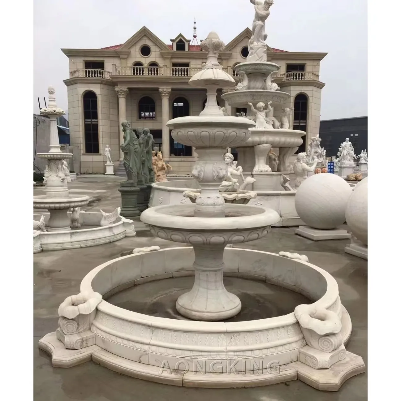 Natural Marble Water Fountain Outdoor Sculpture for Garden European Style Hand Carved Statue Deposit Only