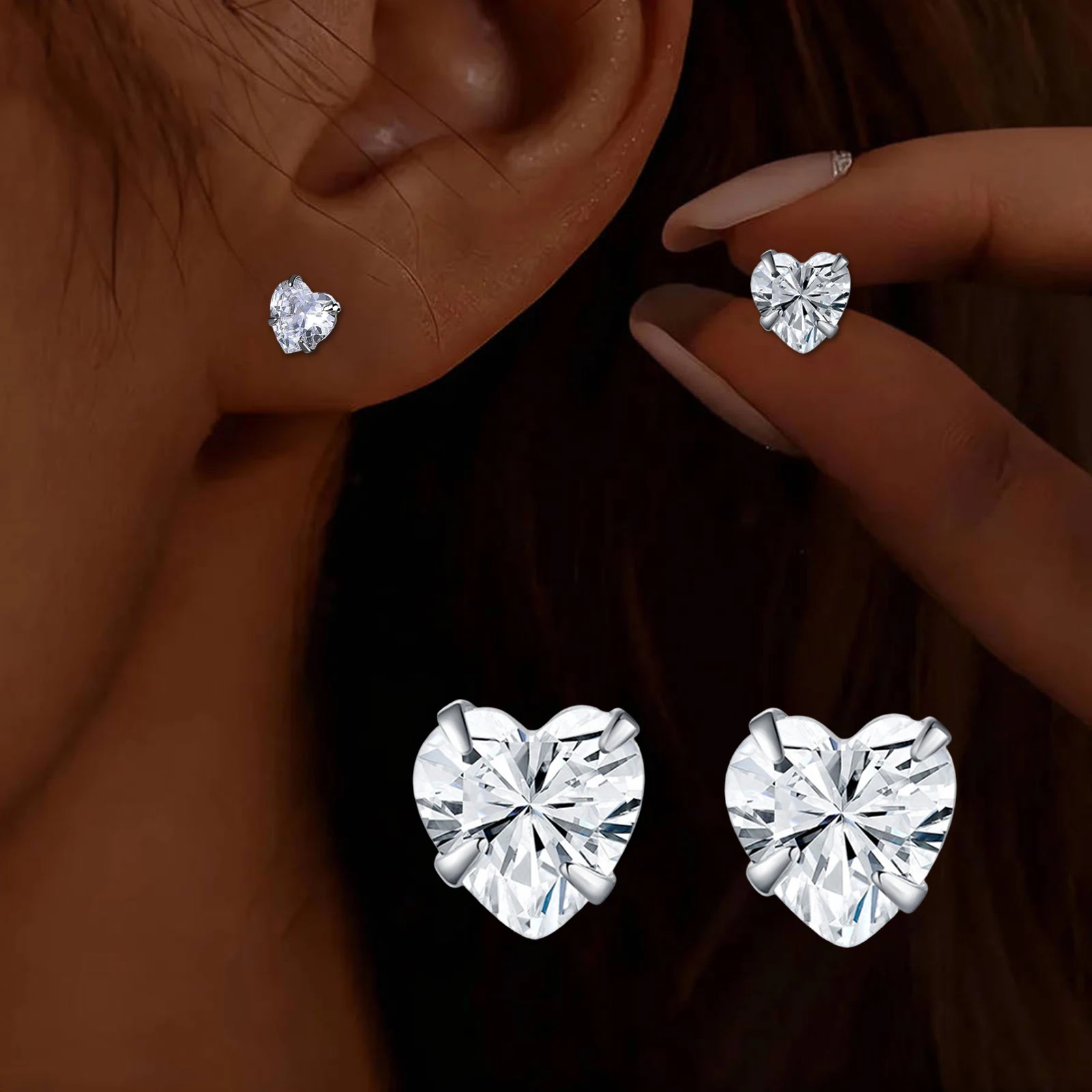 

S925Silver Love zircon earrings for women, fashionable and simple ins, heart shaped earrings, personality and temperament