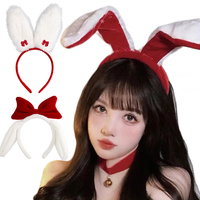 Plush Rabbit Ear Headband Cute Cosplay Prop Women Hairband Prom Dress Night Club Costume Bunny Ears Party Red Headhoop Headwear