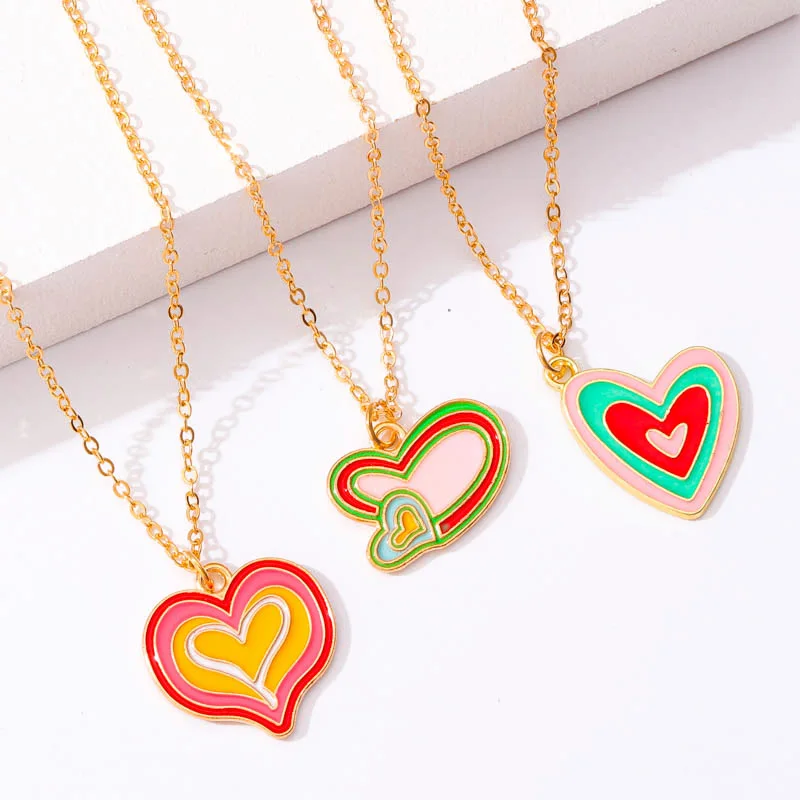 Sweet Candy Color Enamel Heart Pendant Necklace Cute New Y2k Necklace Accessories For Women Girls Party Jewelry Gifts