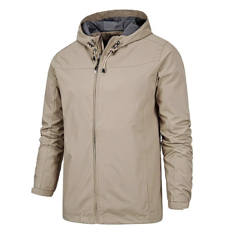 Men Spring Autumn Thin Hooded Jacket, Windproof Waterproof Outdoor Hiking Windbreaker Coat