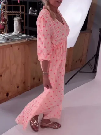 Vestido estampado de cintura alta para mujer, vestido de fiesta de manga de siete cuartos con cuello en V, vestido de fiesta de jardín sin espalda con cordones a la moda