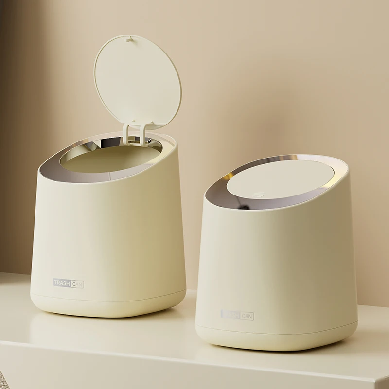 Mini Cute Pressing Desktop Trash Can Double-layer Coffee Table Bomb Cover Bedroom Office Small Storage Bucket Rubbish Dustbin