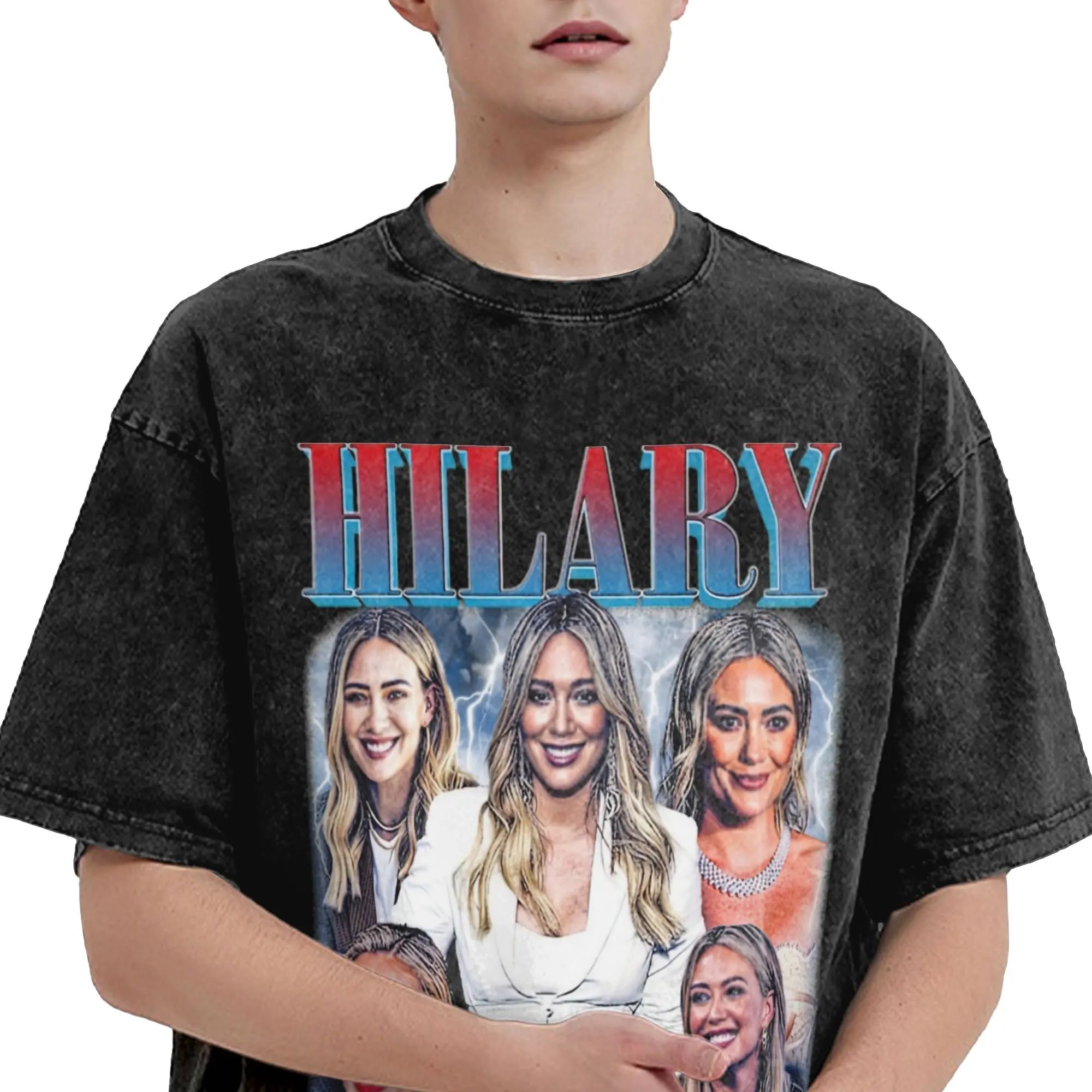 Harajuku Washed Shirt Hilary Duff The Lucky Me Tour 2026 Apparel Vintage T-Shirts Oversize  Streetwear Short Sleeve Graphic Tees