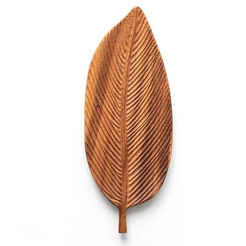 Bandeja de cena, adecuada para comidas, ensaladas y pan, bandeja de hojas hecha a mano