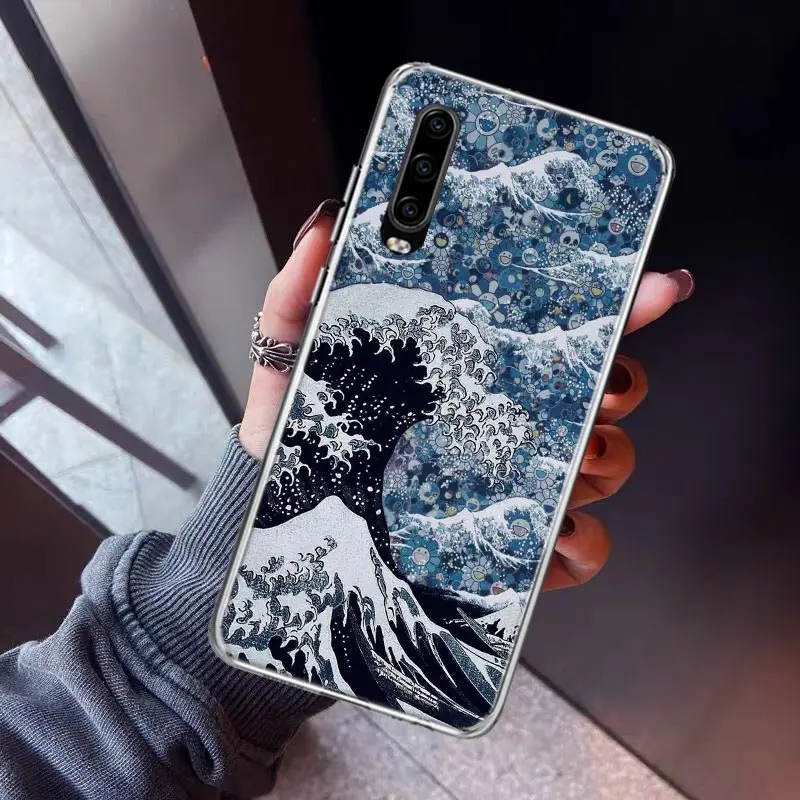 Coque de téléphone en TPU souple, motif artistique japonais ondulé, pour Huawei P30 Lite P40 P20 P10 P50 Mate 10 20 30 40 Pro