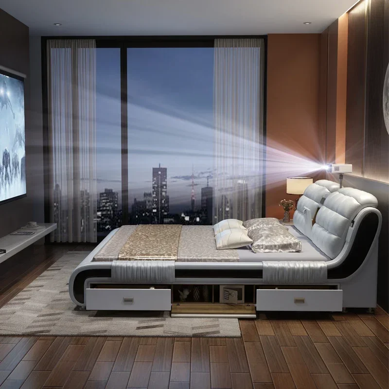

Budget-friendly Intelligent Electric Massage Tatami Leather Bed Master Bedroom Simple Projector