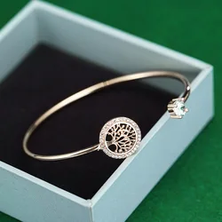 Classic Silver Color Zircon Tree of Life Bracelet for Women Trendy Charm Crystal Stainless Steel Bangles Luxury Jewelry Gifts