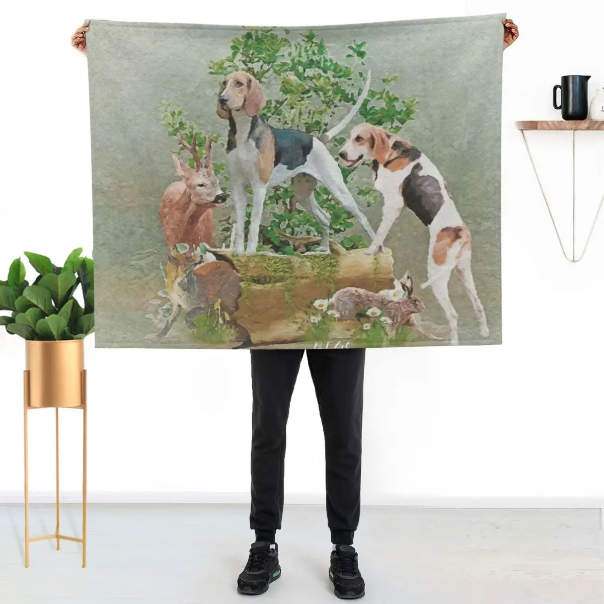 Hunting with hounds Throw Blanket Tourist Sofa Quilt warm for winter Flannels Camping Designers Blankets