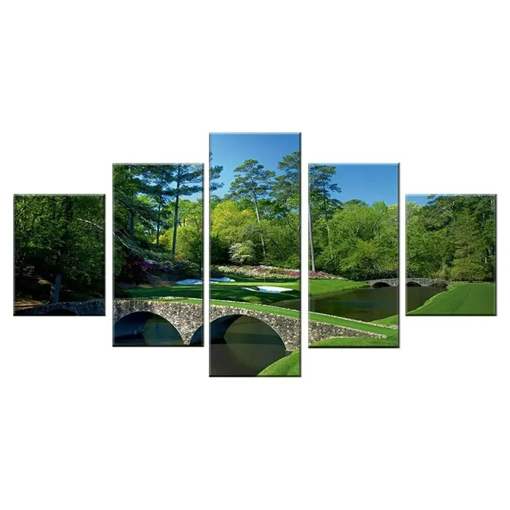 No Framed 5 pieces Golf Course Home Decor Modular Pictures Modern Canvas Paintings Printed Posters Wall Art For Living Room