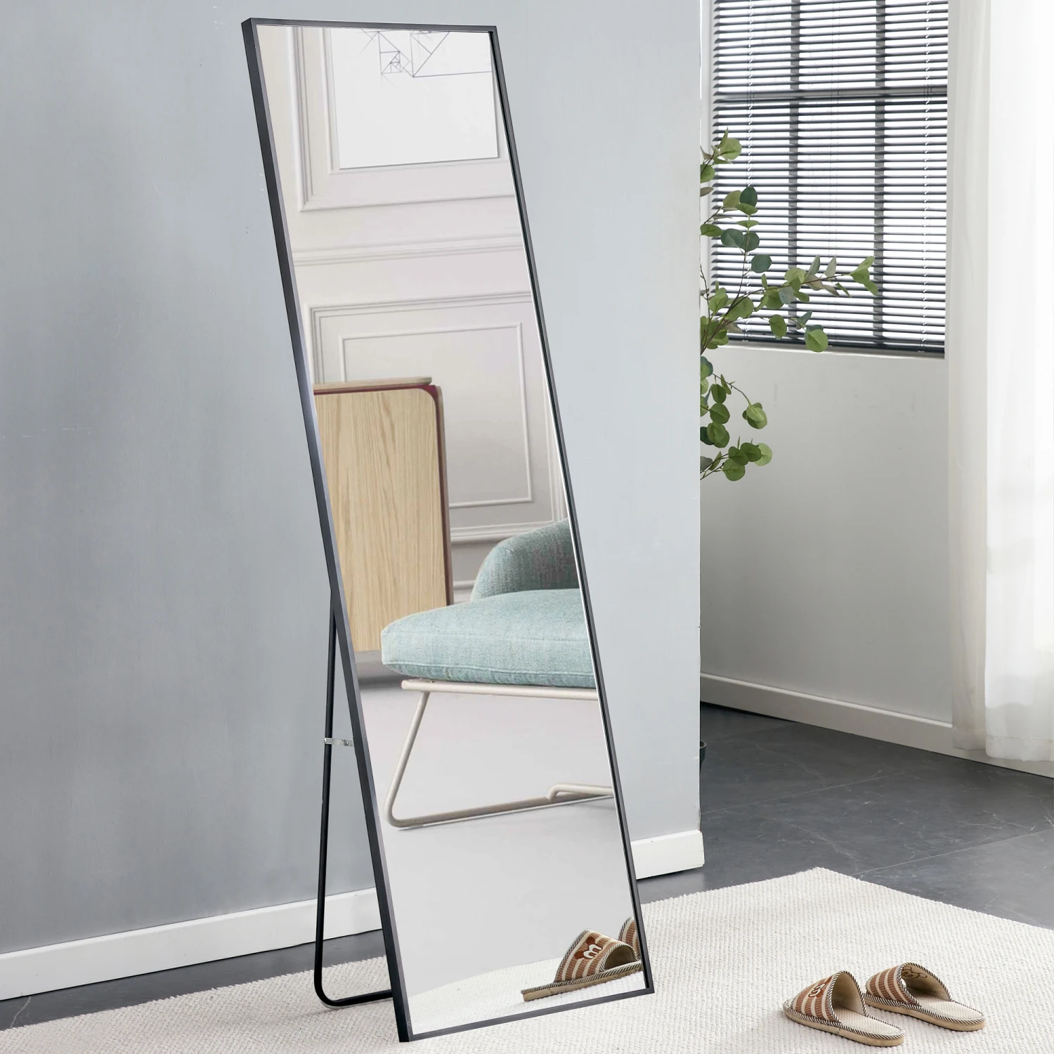 Aluminum alloy metal frame wall-mounted full-length mirror, Bathroom vanity mirror, bedroom porch, decorative mirror, clothing s