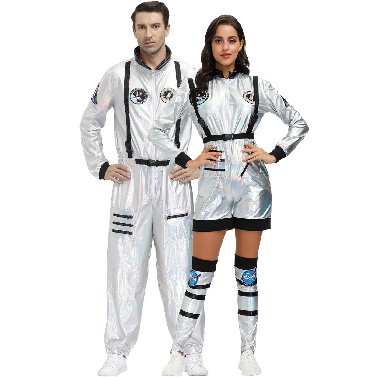 Couples Outer Space Astronaut Cosplay Uniform Men & Women Pilots Jumpsuit Halloween Party Dress Up Adult Costume Suit Plus Size