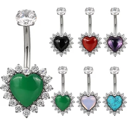 ASTM F136 Titanium PIERC Heart Belly Button Navel Ring Natural stone Paved Top Threaded Piercing Belly Button Ring Body Jewelry