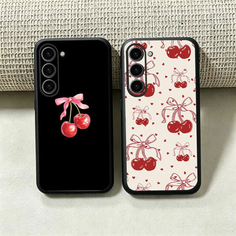 Pink Cherry design lovely design Phone Case For Samsung Galaxy S26 S25 S24 S23 S22 S21 Plus Ultra Fold A Soft Black
