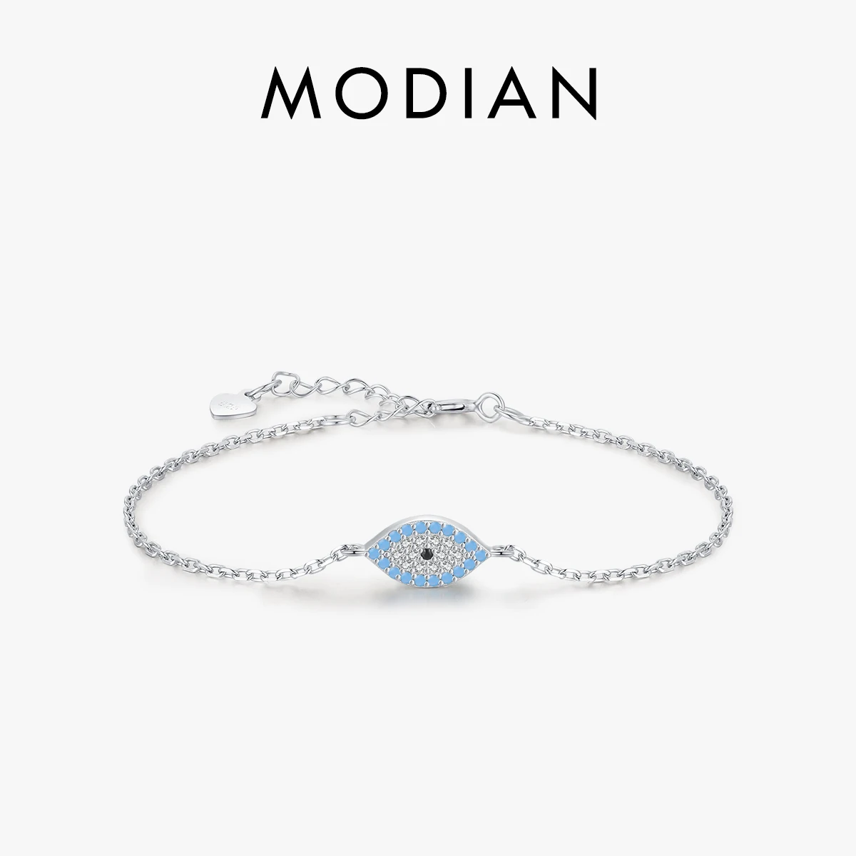 MODIAN 925 Sterling Silver Turquoise Blue Eyes Bracelet Setting Pave Setting CZ Link Chain Bracelets For Women Fine Jewelry Gift