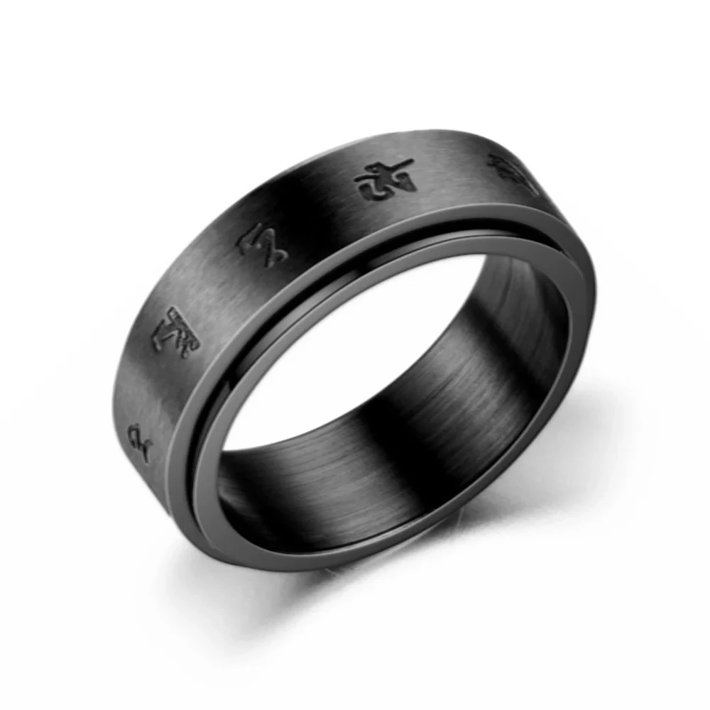 Black Fidget Ring Spinner Ring Buddhism Mantra Anxiety Ring for Women Men Stainless Steel Jewelry Birthday Gifts for Women