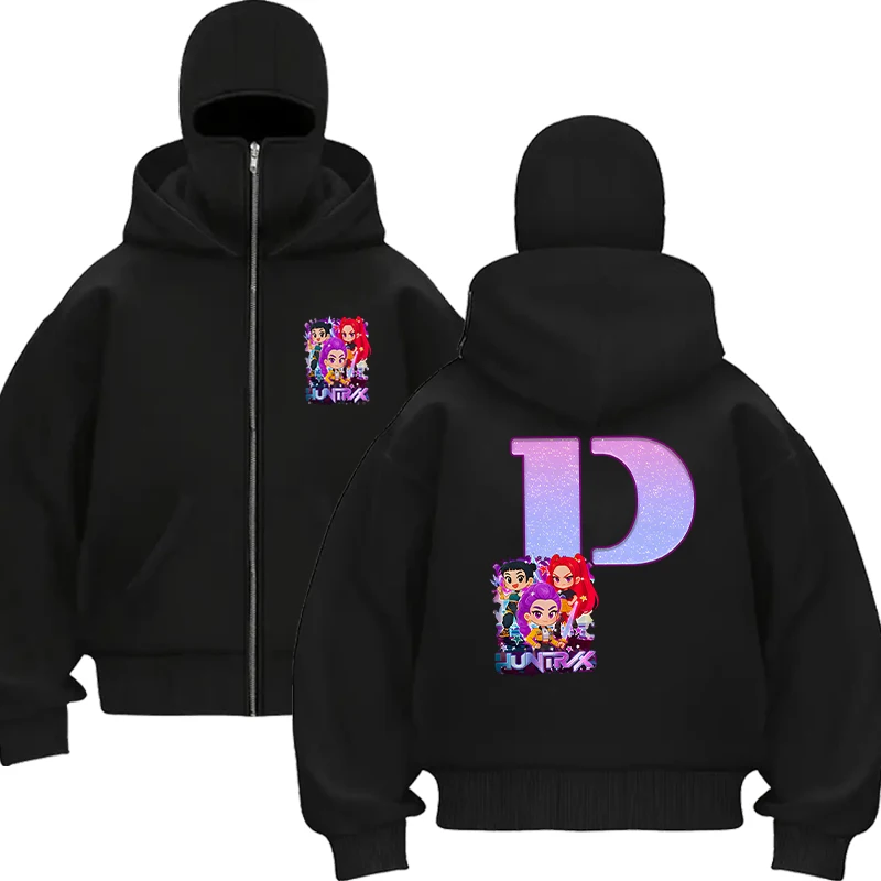 جديد 2025 كنزات نسائية Kpop Demon Hunters بسحاب وقلنسوة A-Z 26 أبجدية شتوية وخريفية للسيدات هيب هوب بأكمام طويلة مع قلنسوة